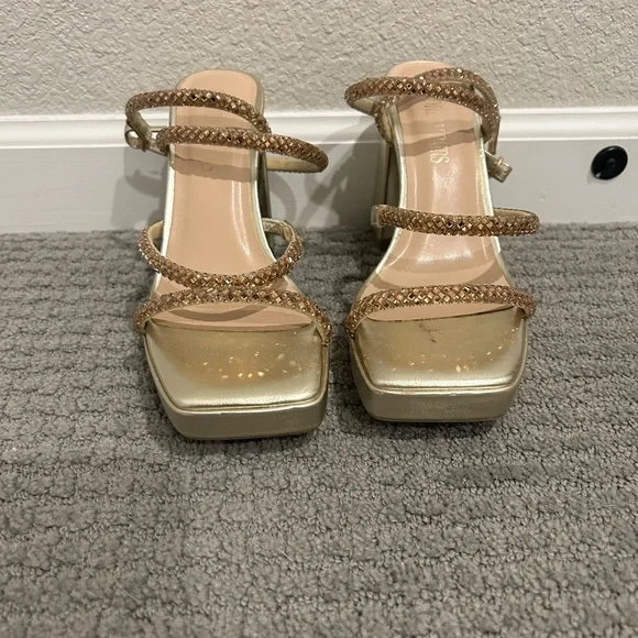 Gold Strappy Women's Sandals - Picture 4 of 9